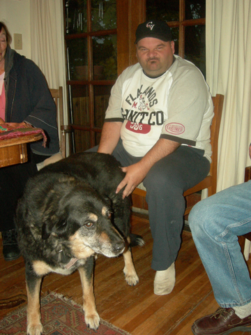 FAMILY: Dan Legault, accepted as a family member by Casey, family dog, chief of security and inspector of all visitors.